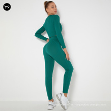 Múltiples colores para mujeres ropa activa set de sport sujetador de manga larga+ leggings de entrenamiento de la cintura alta